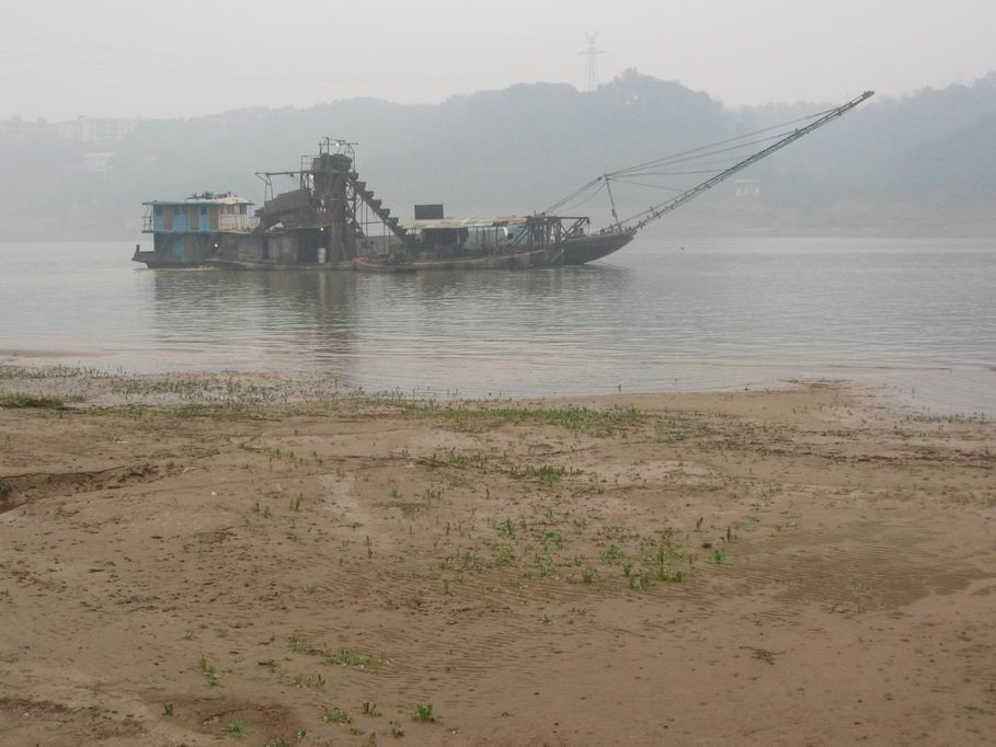 Sand dredging boat on the river in Zhuzhou, Hunan
